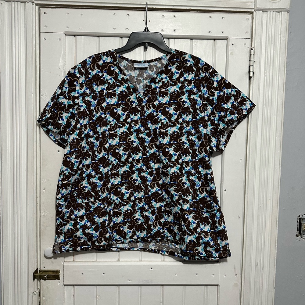 VAC Blue and Brown Dog Scrub Top